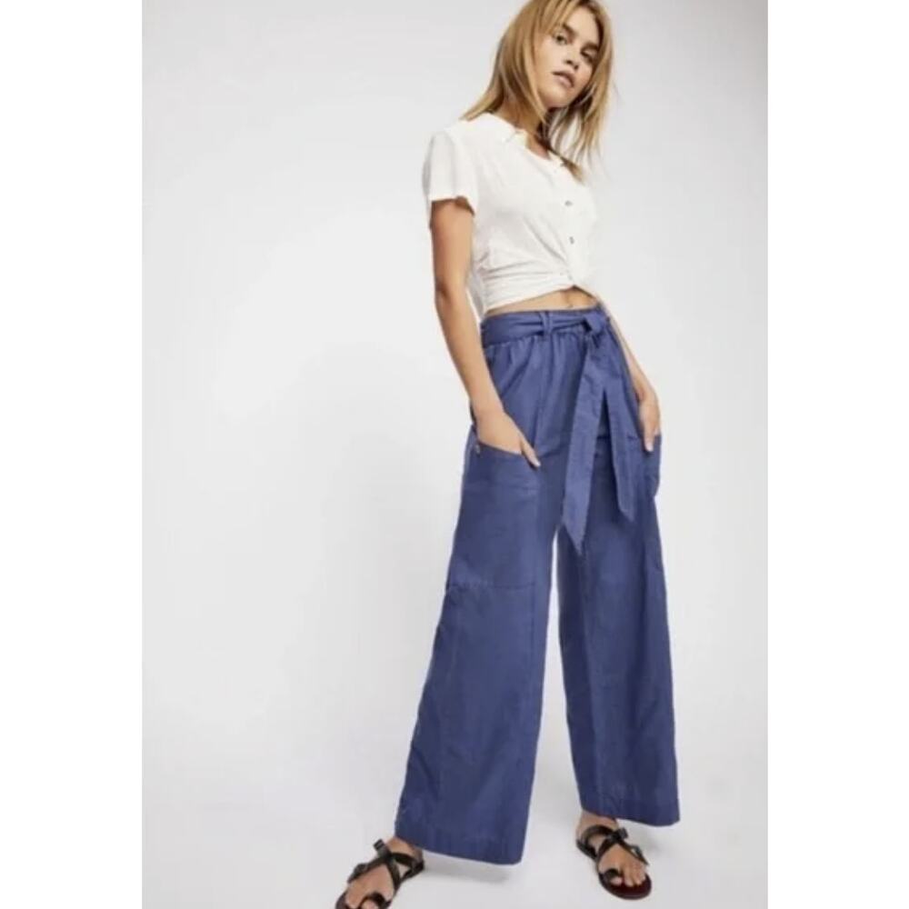 Free People Bluebell Belted Wide Leg Pants Linen‎ Blend Size XS
